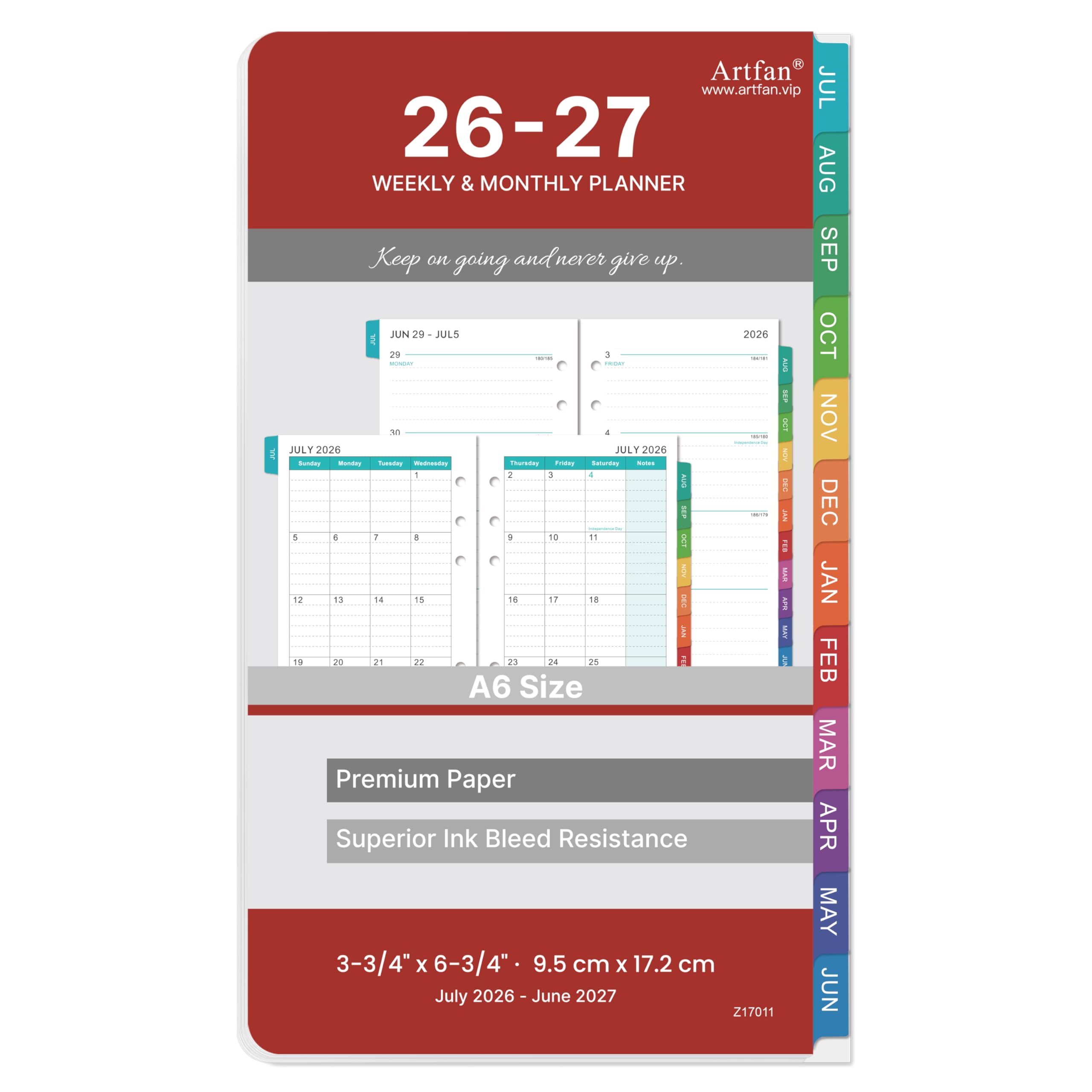 2025-2026 Planner Refills - Planner Refills 2025-2026 from July 2025 to June 2026, Weekly and Monthly Calendar, 3.75 x 6.75 inch, 6 Holes, A6 Size - Red-image-25