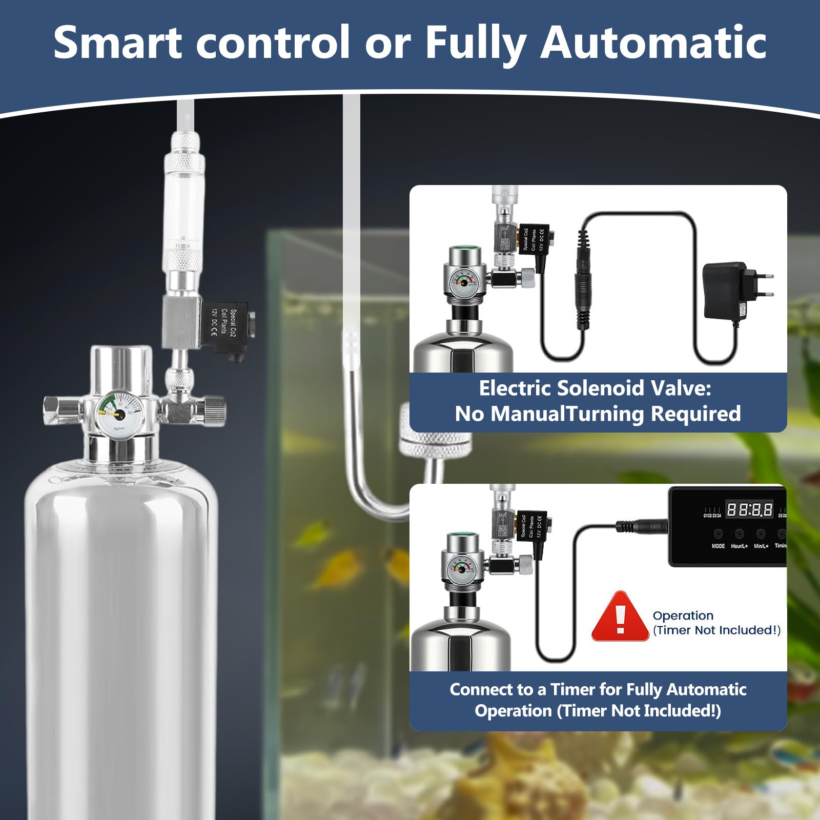 Kit Generador de CO2 Automático para Acuario Plantado | SUS304 con Válvula Solenoide y Manómetro de Seguridad, Sistema DIY para Acuascaping Plantas Acuáticas