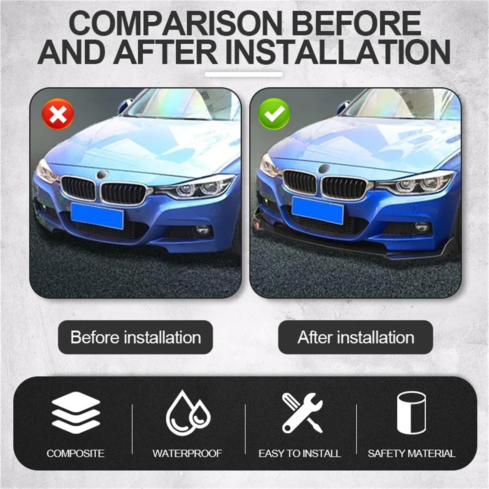 spoiler samochód warga ochronna 5 szt./zestaw ulepszonych łopat do przedniego zderzaka ze stopniowaną konstrukcją, materiał ABS(5Pcs Bright Black)