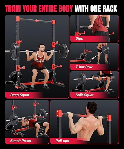 Miniatura 2 de YOLEO Smith Machine & Squat Rack Combo, Multi-Functional Power Racks with Adjustable Width & Pull-Up Bar, Cable Crossover Power Cage, Independent