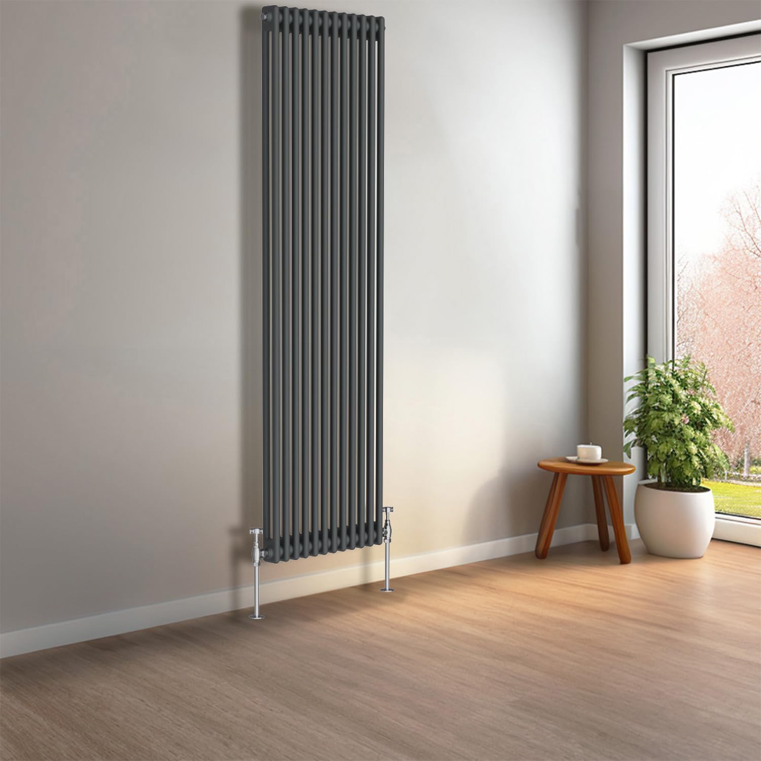 NRG 1800 x 560mm Anthracite Vertical Traditional Column Cast Iron Style Radiator Central Heating Radiator Perfect for Bathrooms, Kitchen, Living Room Double Panel