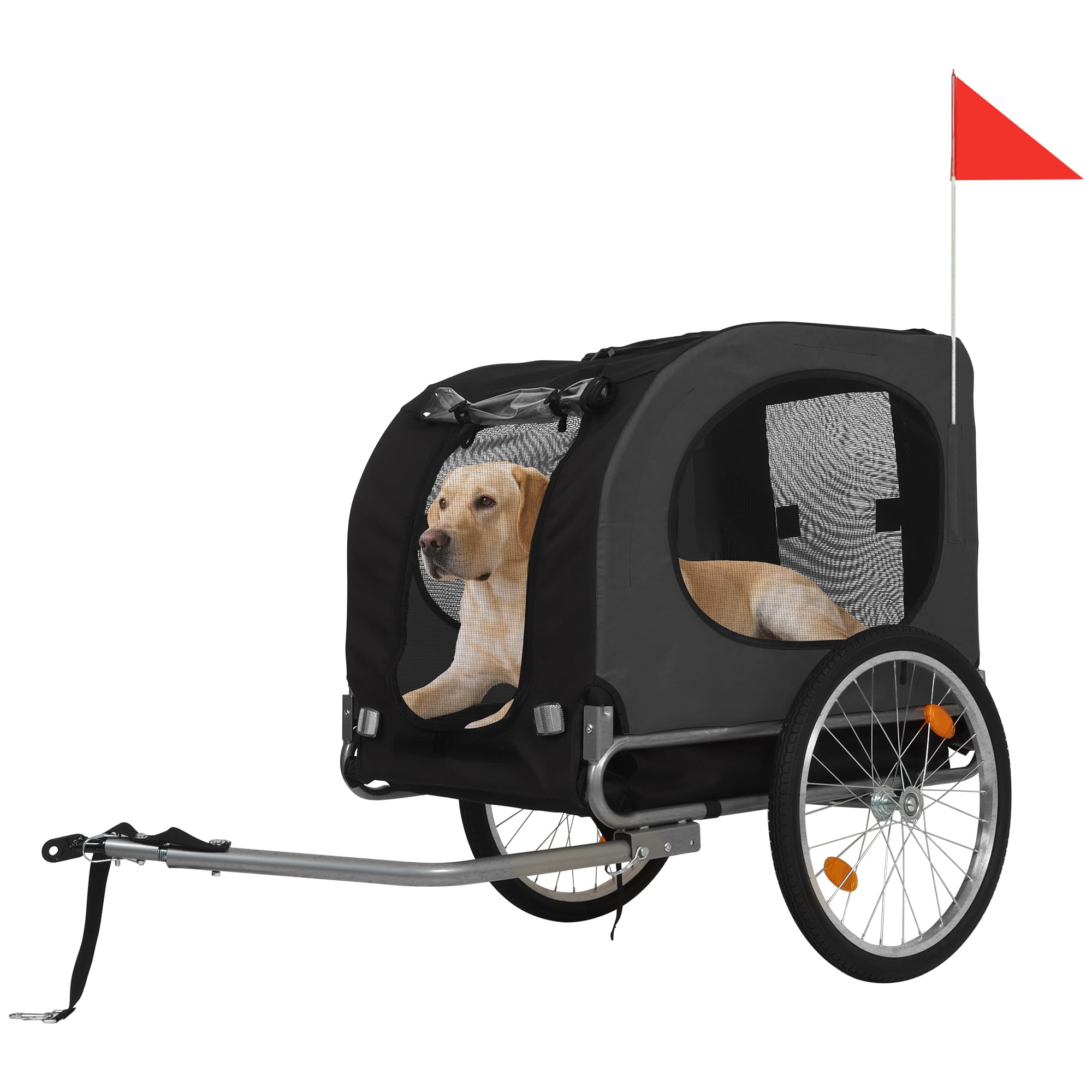 Aptliton Dog Bike Trailer 88lbs Load Capacity with Waterproof Cover & Safety Flag, Foldable Pet Bicycle Carrier for Medium Dogs, Breathable Mesh Windows, Easy Attach, Outdoor Cycling Travel, Grey