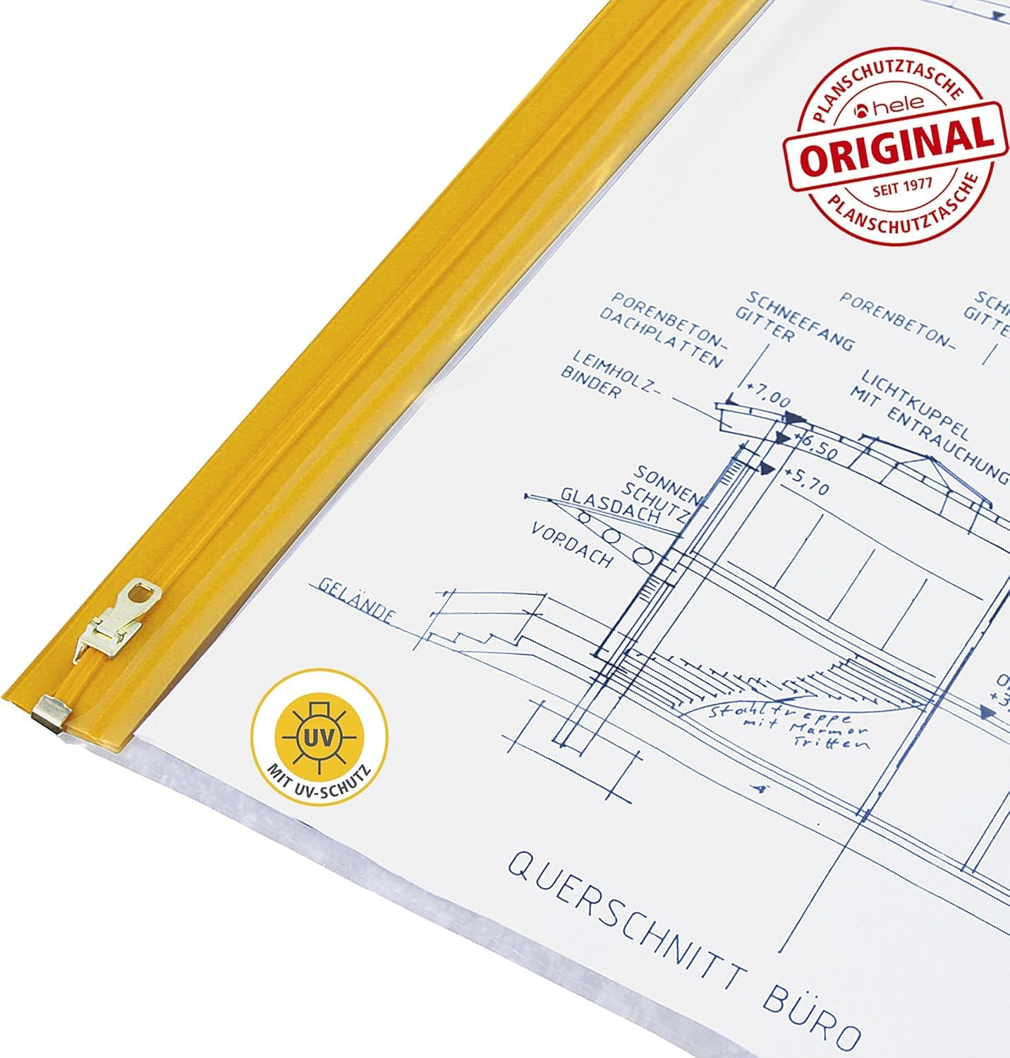 HELE 5x Bolsas de Protección DIN A0 para Planos, Cierre Deslizante y UV | 900 x 1250 mm, Resistente al Agua, 100 my de Grosor, Incluye Clip Magnético de 8 kg, Ideal para Obras y Arquitectos