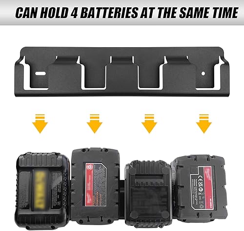 Miniatura 5 de Upgrades - Soporte de pared para batería con 4 ranuras para taladro Dewalt de 18 V20 V y Milwaukee de 18 V, ampliar el espacio, ajuste universal,
