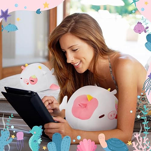 Miniatura 5 de Linda almohada de peluche de ballena, juguete de peluche de vaca fresa kawaii, almohada de peluche suave, regalo de felpa de cumpleaños para niños y