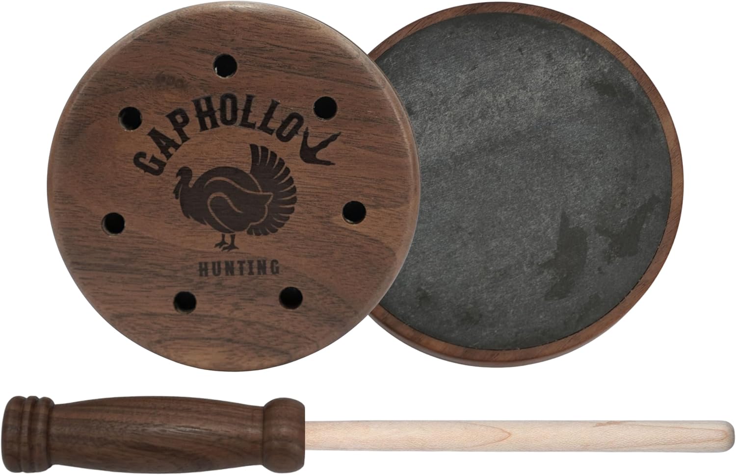 Gap Hollow Walnut Slate Turkey Pot Calls with Hand-Oiled Solid Wood Striker & Conditioning Kit, Artisan 7-Hole Resonance Chamber Realistic Sound Friction Custom Calls for Hunting