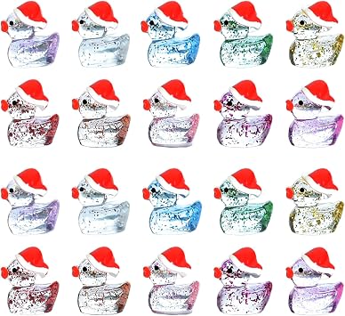 50PCS Christmas Tiny Resin Ducks, Glitter Miniature Plastic Ducks