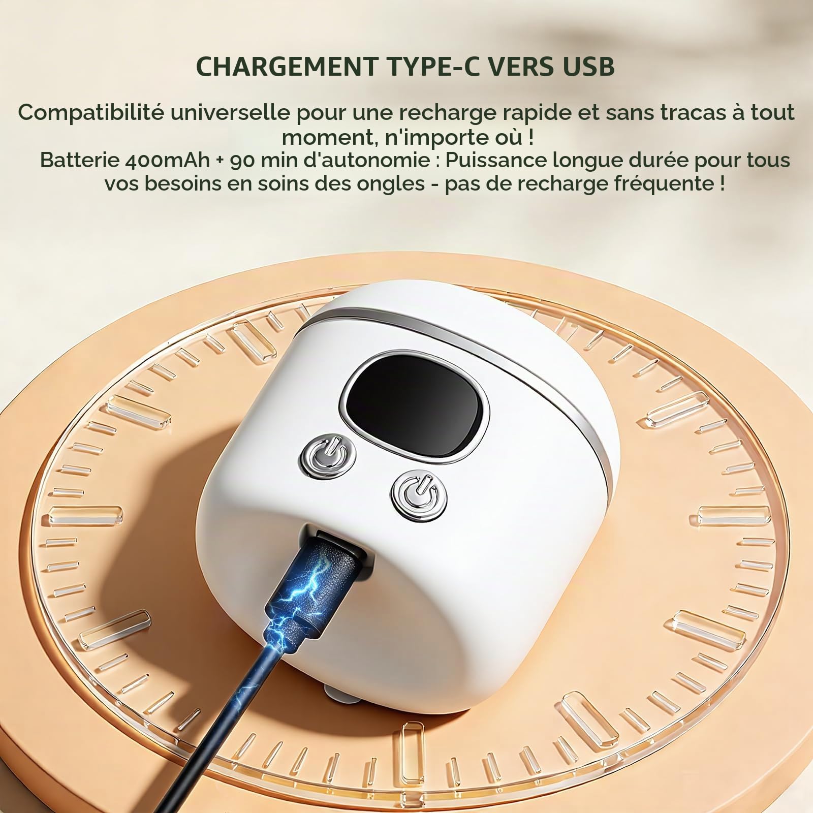 Coupe Ongle Électrique, Coupe-ongles automatique avec loupe à lumière LED, Coupe et Polissage automatiques + Rangement pour les résidus d'ongles, 3 Vitesse + écran numérique (Blanc)
