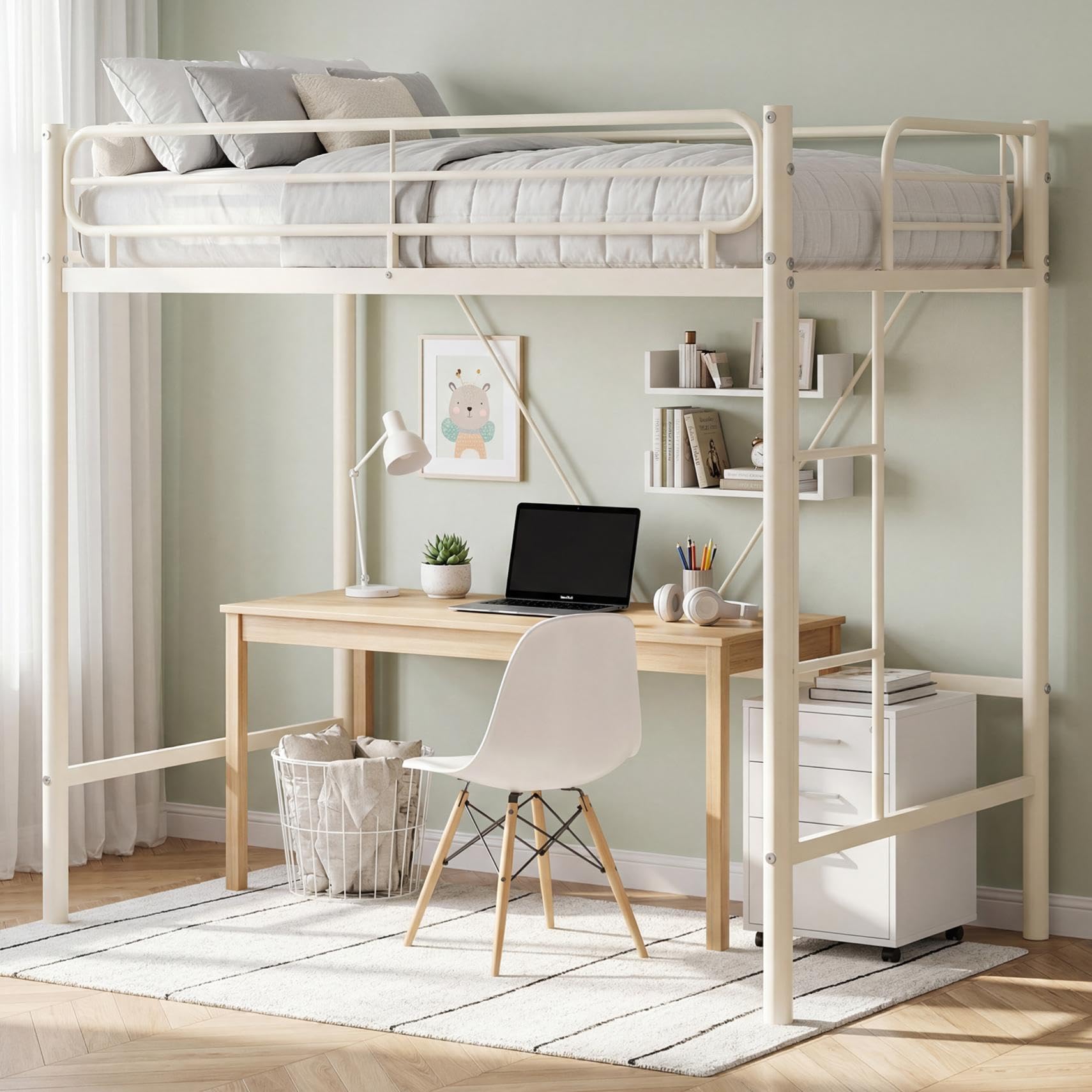 Photo 1 of Garvee Twin Size Metal Loft Bed - Beige