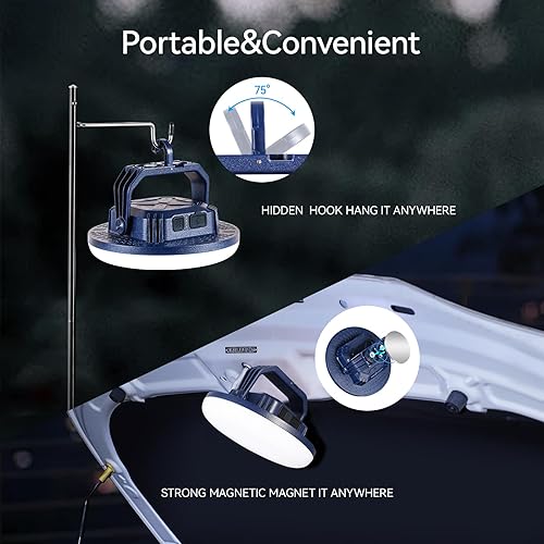 Miniatura 3 de VAVOFO Linterna LED de camping de 42 W, recargable, 4000 lúmenes, 180 LED con 3 modos de iluminación, luz portátil de tienda de campaña de 10,000