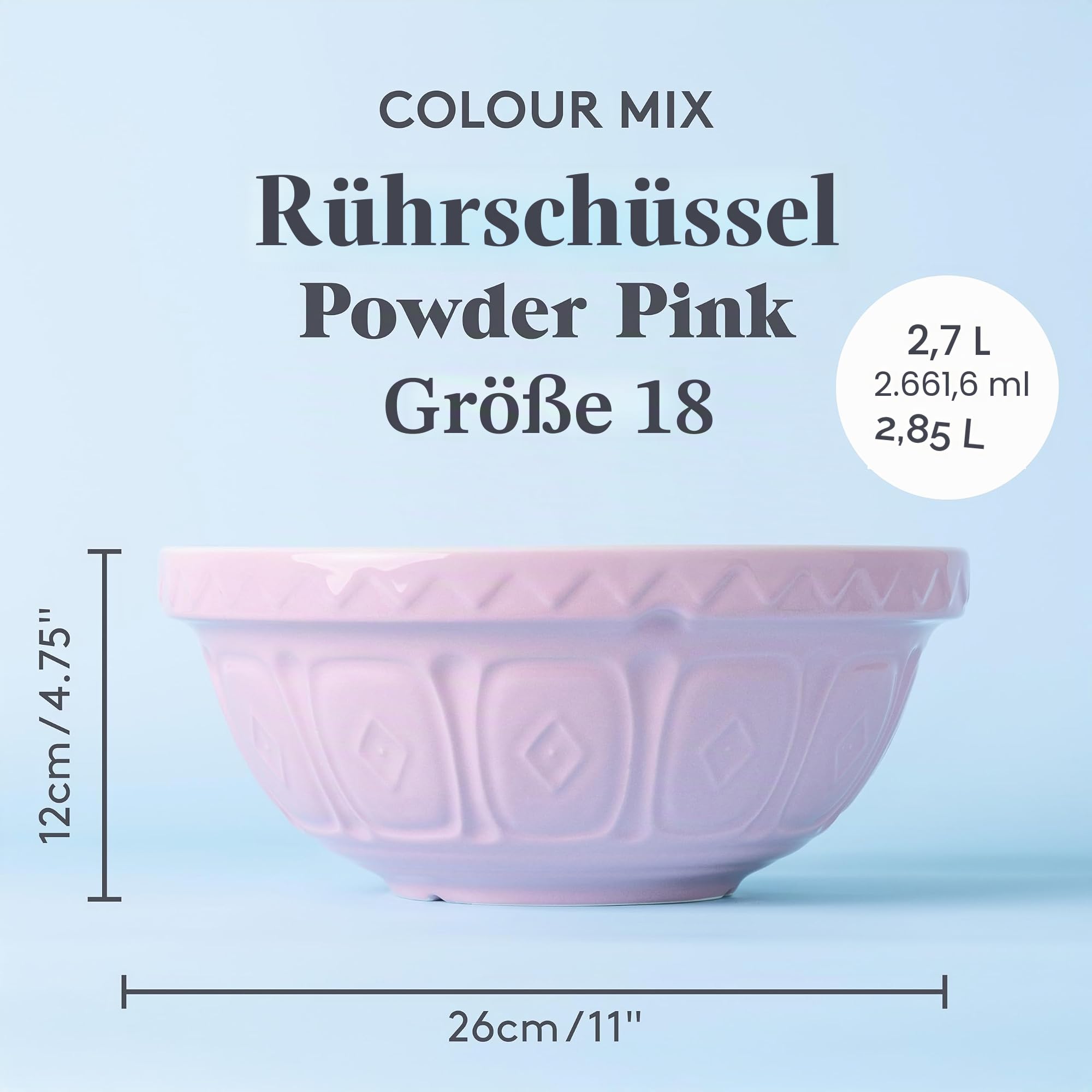 Mason Cash Rührschüssel 2,7 L, Pink, konische Steingut-Backschüssel, 26 cm