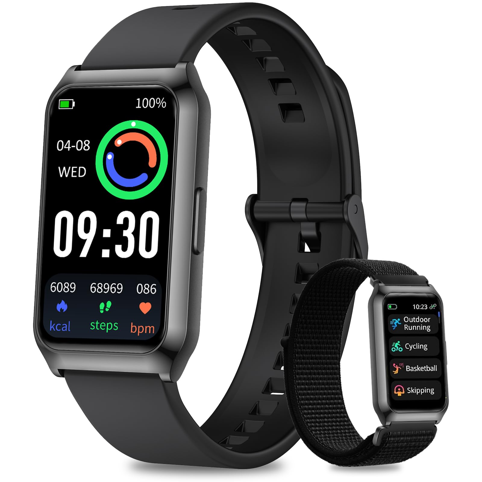 Men's and Women's Smart Watch with Aluminium Case in Black, 1.47 Inch Smartwatch with SpO2 Sleep Heart Rate Monitor, Long Lasting 7 Days, IP68 Waterproof Smart Watch for iOS Android Phones