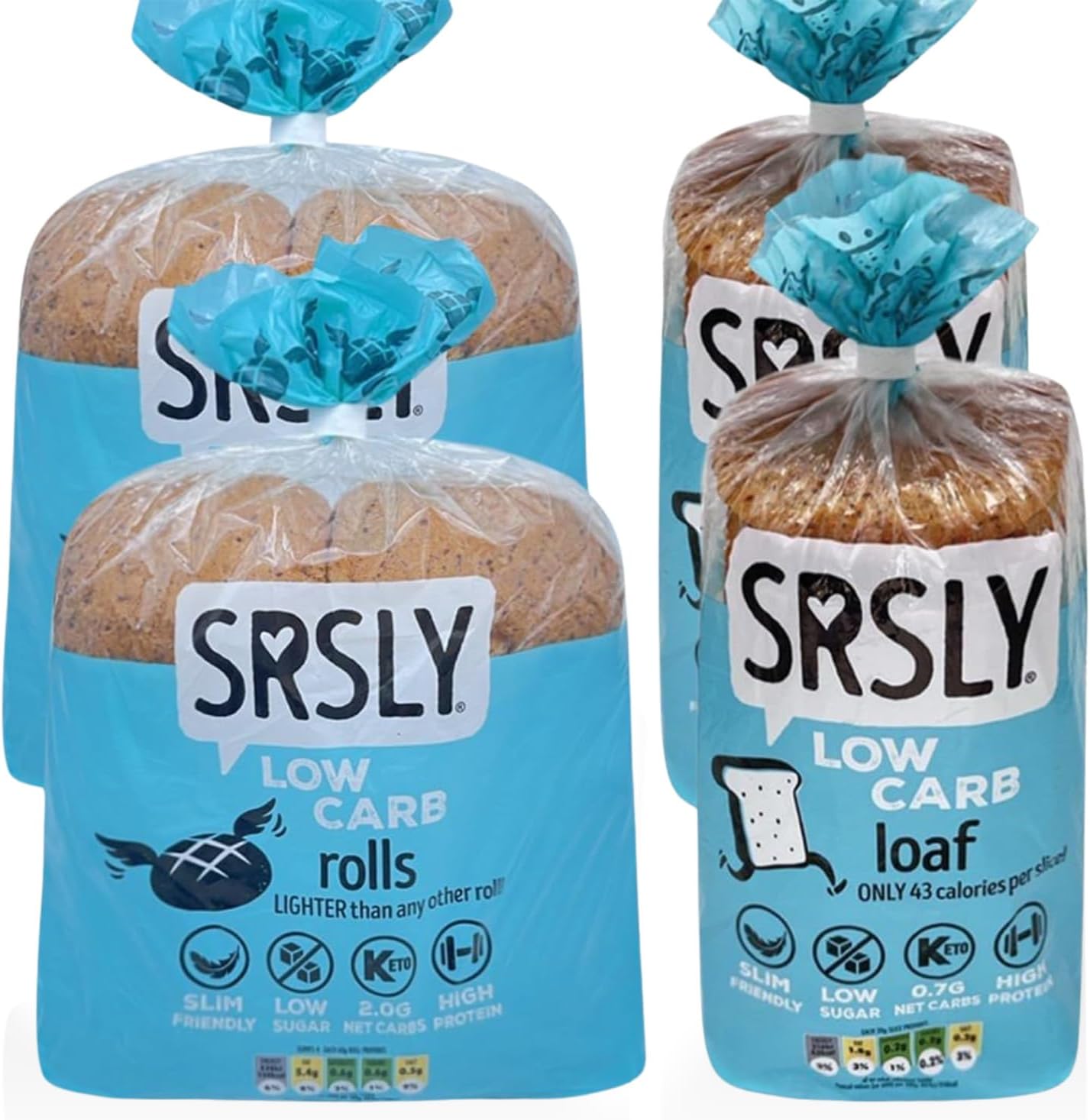 SRSLY Low Carb Bread Freshly Baked Multi Buy Pack | 2 Low Carb Keto Loaves & 8 Rolls | 0.7g Carbs Per Slice | 2g Carbs Per Roll | High Protein & Fibre Low Sugar Keto Bread Bundle Pack
