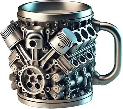 Engines Stainless Steel Cup V8 & V6, V Engines Stainless Steel Coffee Mug, Realistic Engine Shaped Coffee Mug, Creative Car Engine Coffees Cup with Insulated Handle, for Car Lovers