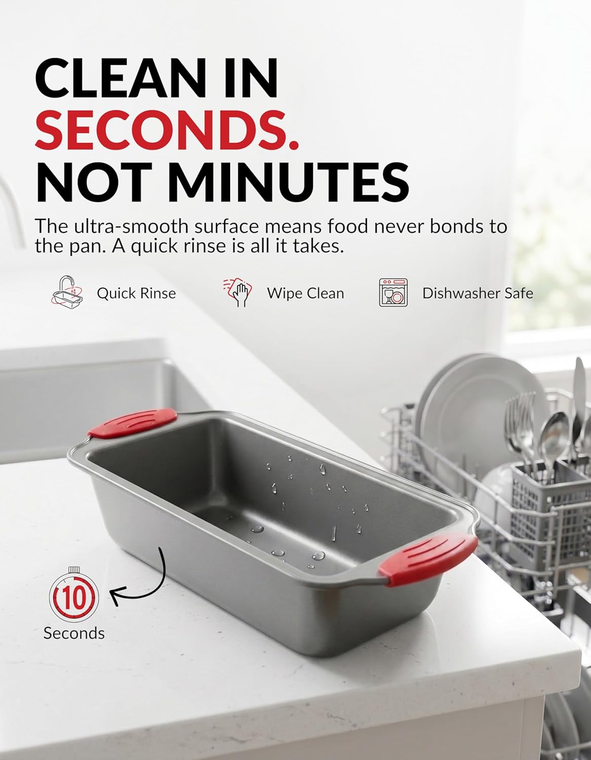 Boxiki Kitchen Non Stick Steel Banana Bread Pan for Baking, Premium Loaf Pan 8.5 Inch With Easy to Clean & Quick Release Coating - Professional Baking Pan With Silicone Handles