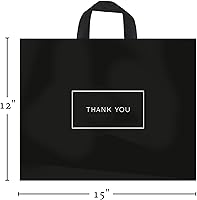 Vista 3 de Purple Q Crafts Thank You Bags for Business Black Plastic Bags 50 Pack with Soft Loop Handle