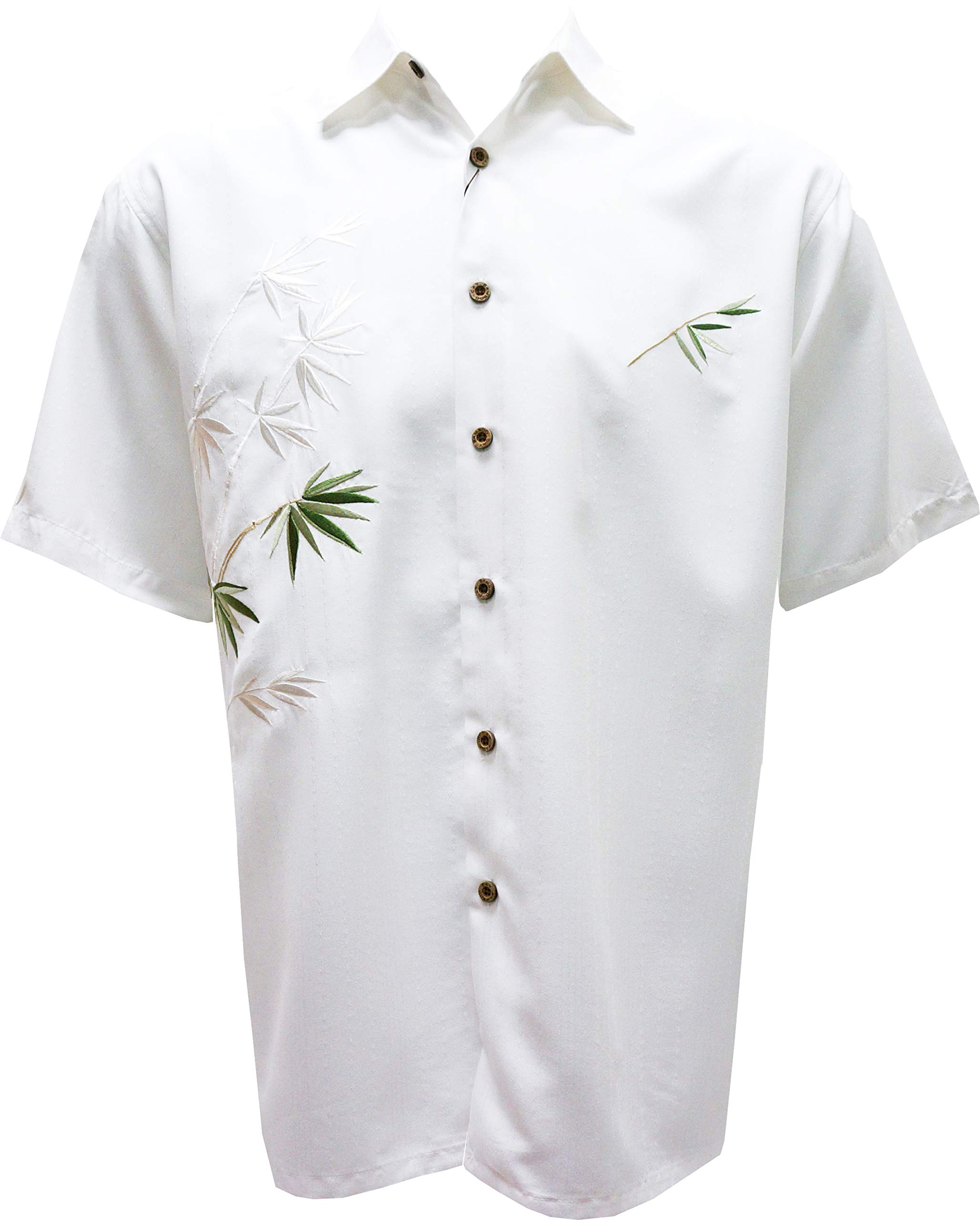 Bamboo Cay Mens Short Sleeve Flying Bamboos Casual Embroidered Woven Shirt