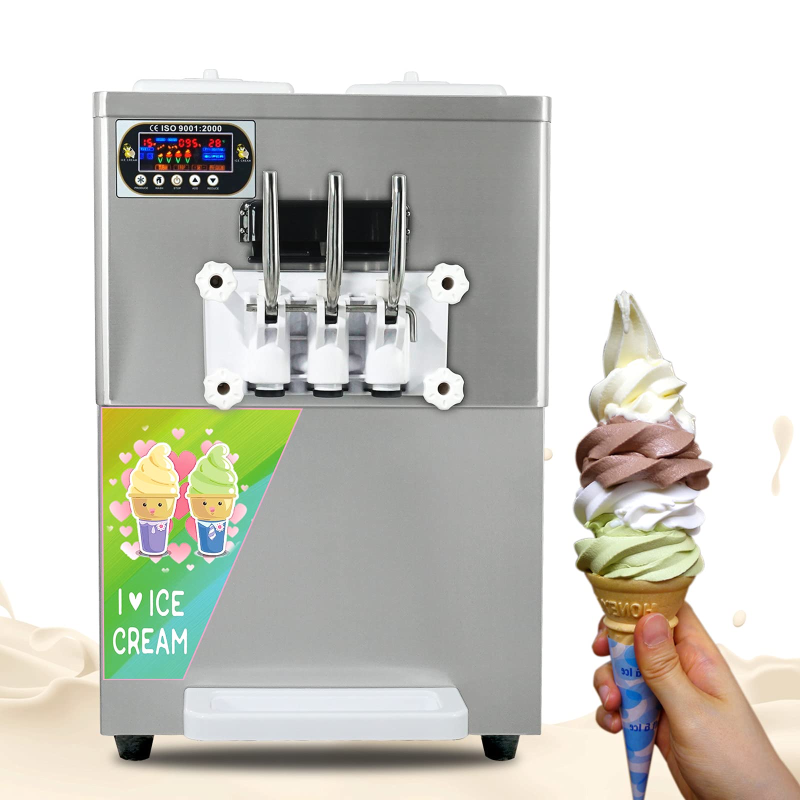 Commercial tabletop 3 Flavors Soft Ice Cream Machine Desktop 2 1 mixed Flavor Soft Ice Cream Maker Gelato