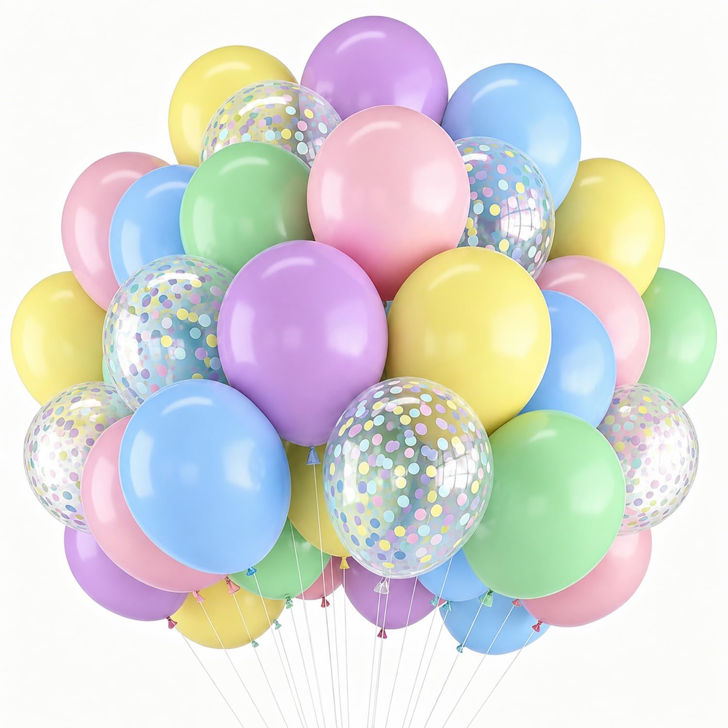 60Pcs 12Inch Pastel Balloons Macaron Pink Yellow Purple Blue Green Latex And Multicolour Confetti Clear Balloons For Birthday Bridal Shower Wedding Party Decorations โ image 1