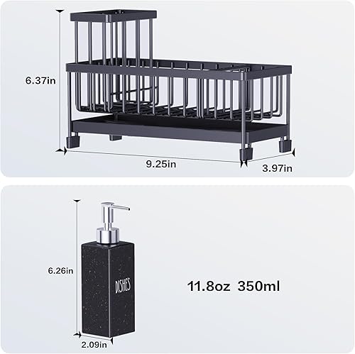 Miniatura 3 de Cisily Juego de dispensador de jabón de cocina con organizador para fregadero, botella de vidrio de 12 onzas, dispensador de jabón para manos y