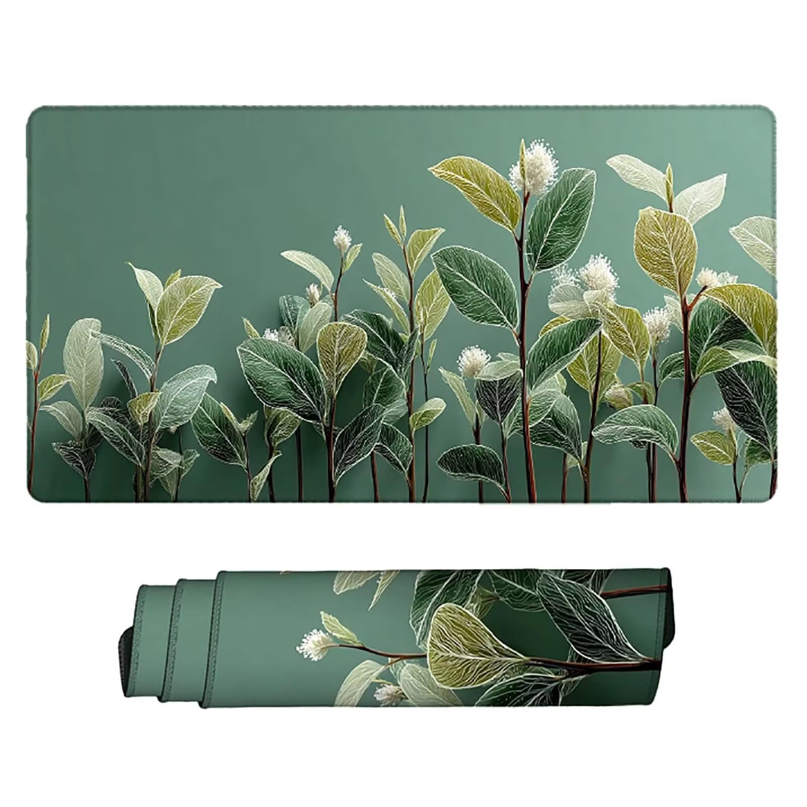 Tappetino Mouse XXL 1000x500mm Verde salvia Mousepad Foglia Tappetino Scrivania Grande, con base in Gomma Antiscivolo, Impermeabile Sottomano Scrivania per Computer, Ufficio, Accessori Gaming 5-5074k