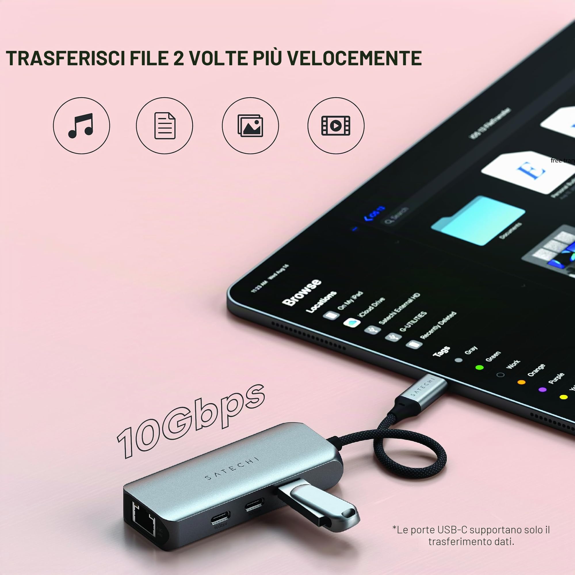 SATECHI 4 in 1 Hub USB-C con Ethernet 2.5Gbps | 3x Porte USB-C 3.2 a 10Gbps, rete ultra veloce, design compatto plug and play per MacBook, laptop Windows e altro