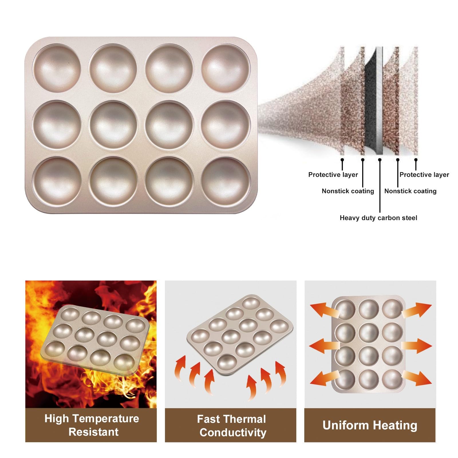 Stampo Semicircolare Per Dolci 12 Cavità - Per Muffin, Mousse, Torte - Foto 3