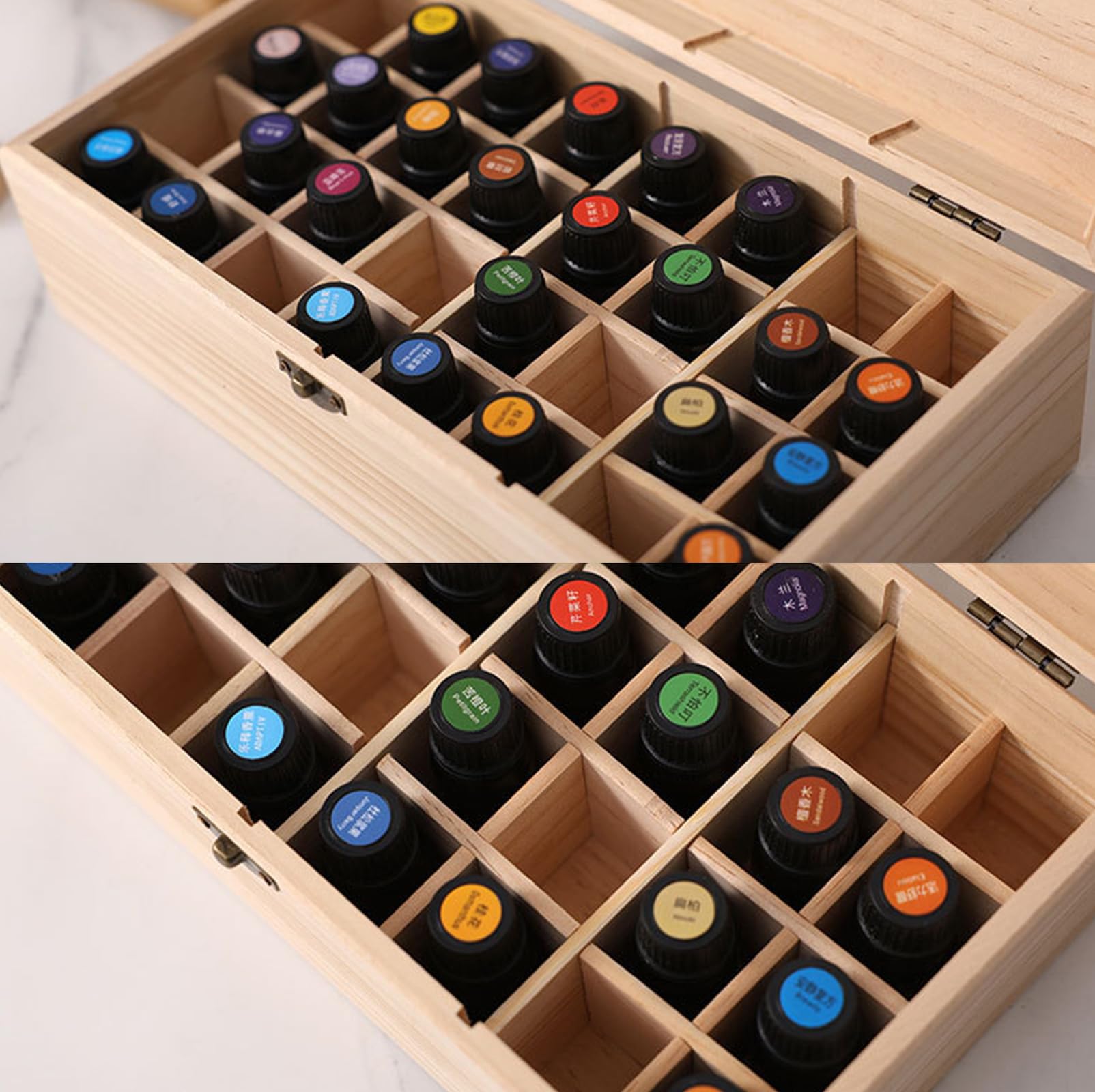 WANDGU Scatola di olio essenziale in legno, 32 slot per aromaterapia, contenitori per oli essenziali, contenitore di legno per oli essenziali e oli profumati