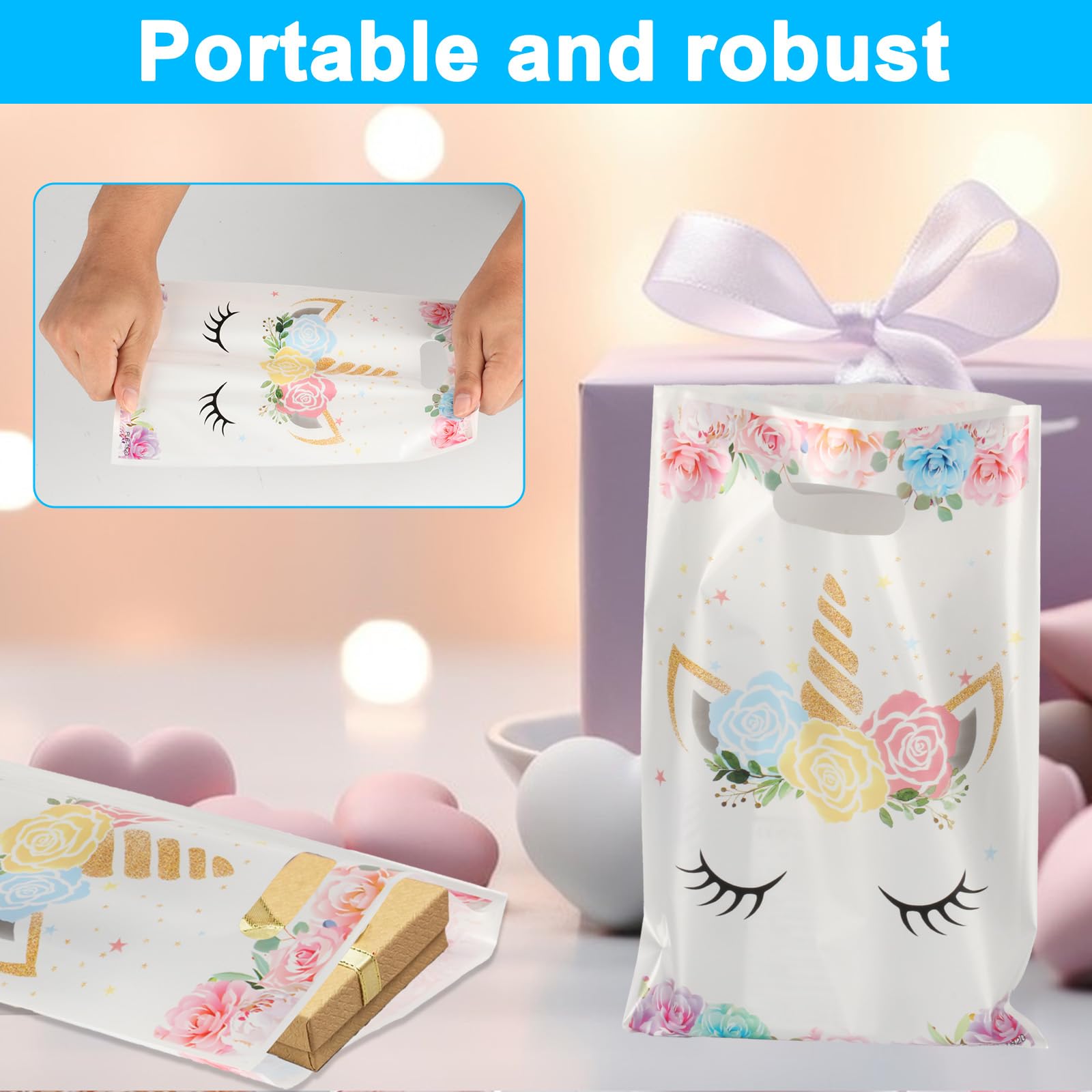 50 Pcs Unicorn Party Favor Bags With Handles - Goodie and Candy Gift Bags for Birthday Party Supplies and Decorations
