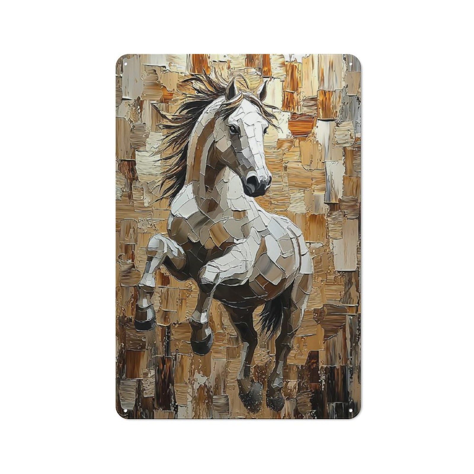 Galloping Horse in Dynamic Impasto Style Vintage Metal Sign 30x20cm for Studio Or Craft Room, for Collectors Decorating Studios And Craft Rooms