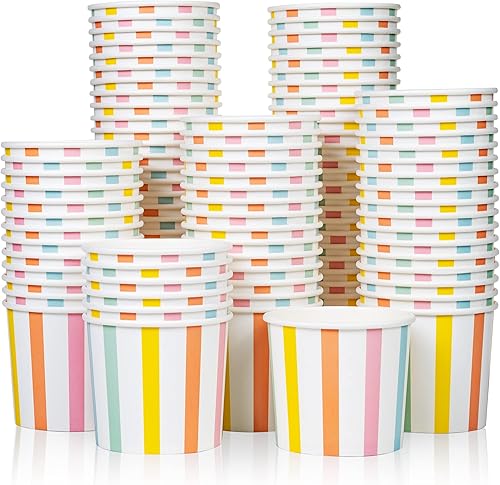 MATICAN Vasos de papel para helado, 100 tazones desechables de postre de 11 onzas para alimentos calientes o fríos, suministros de fiesta de 11