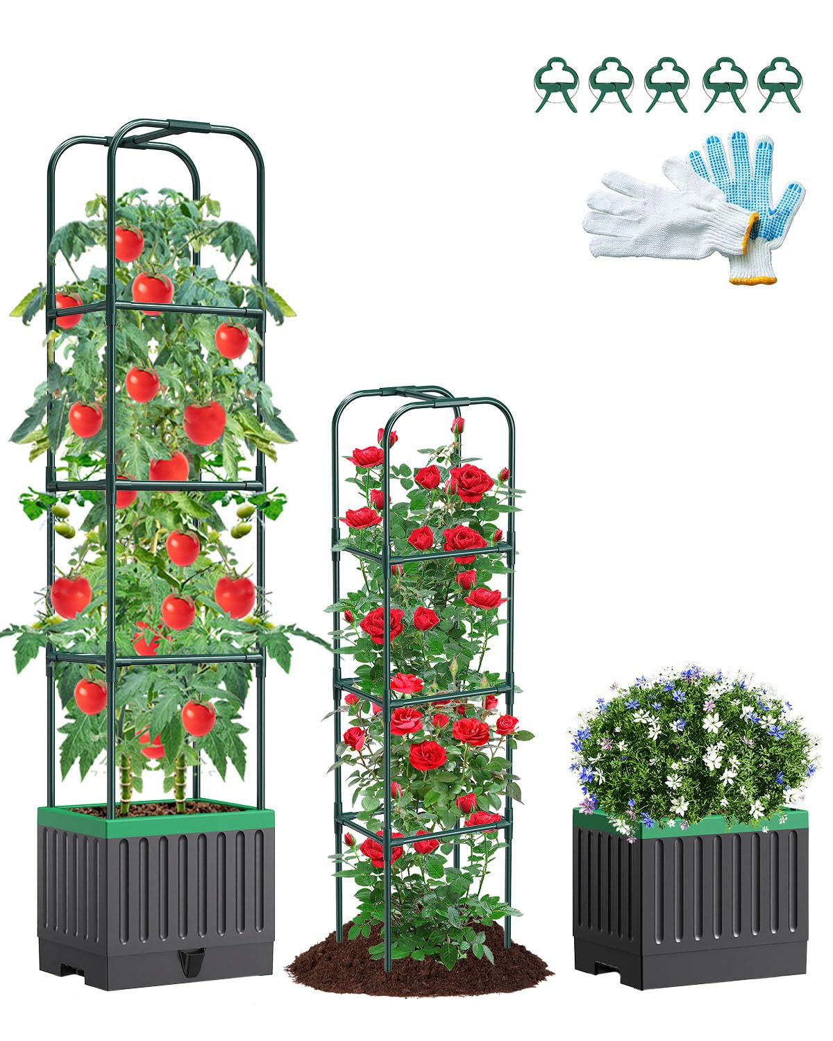Fioriera per pomodori con traliccio, alta 174,5 cm, auto-irrigante, per piante rampicanti, ortaggi, aiuola rialzata per giardino, vasi di supporto per piante di pomodoro, per patio, interni