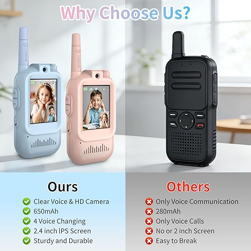 Miniatura 6 de Walkie Talkies para niños, paquete de 2 walkie talkies de video con pantalla de pantalla, radios de juguete recargables para edades de 3 a 12 años,