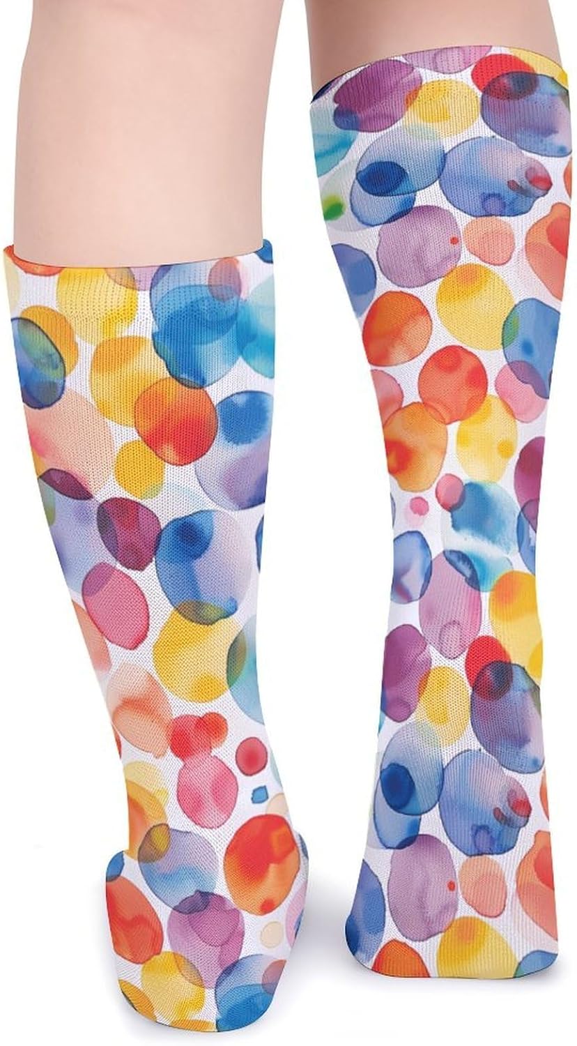 Watercolor Colourful Spot Knee High Socks Casual Long Stockings Over Calf Sock Tube for Women Men