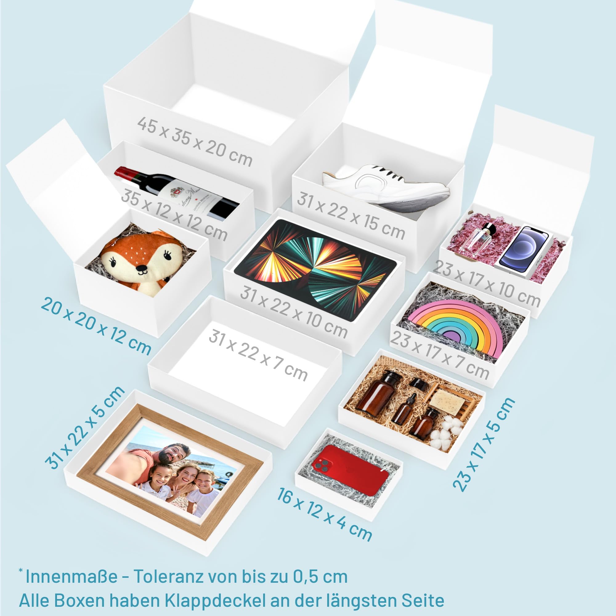 Geschenkbox mit Deckel und Magnetverschluss 45x35x20cm für Geburtstage, Hochzeiten, Weihnachten und Geburten in Weiß