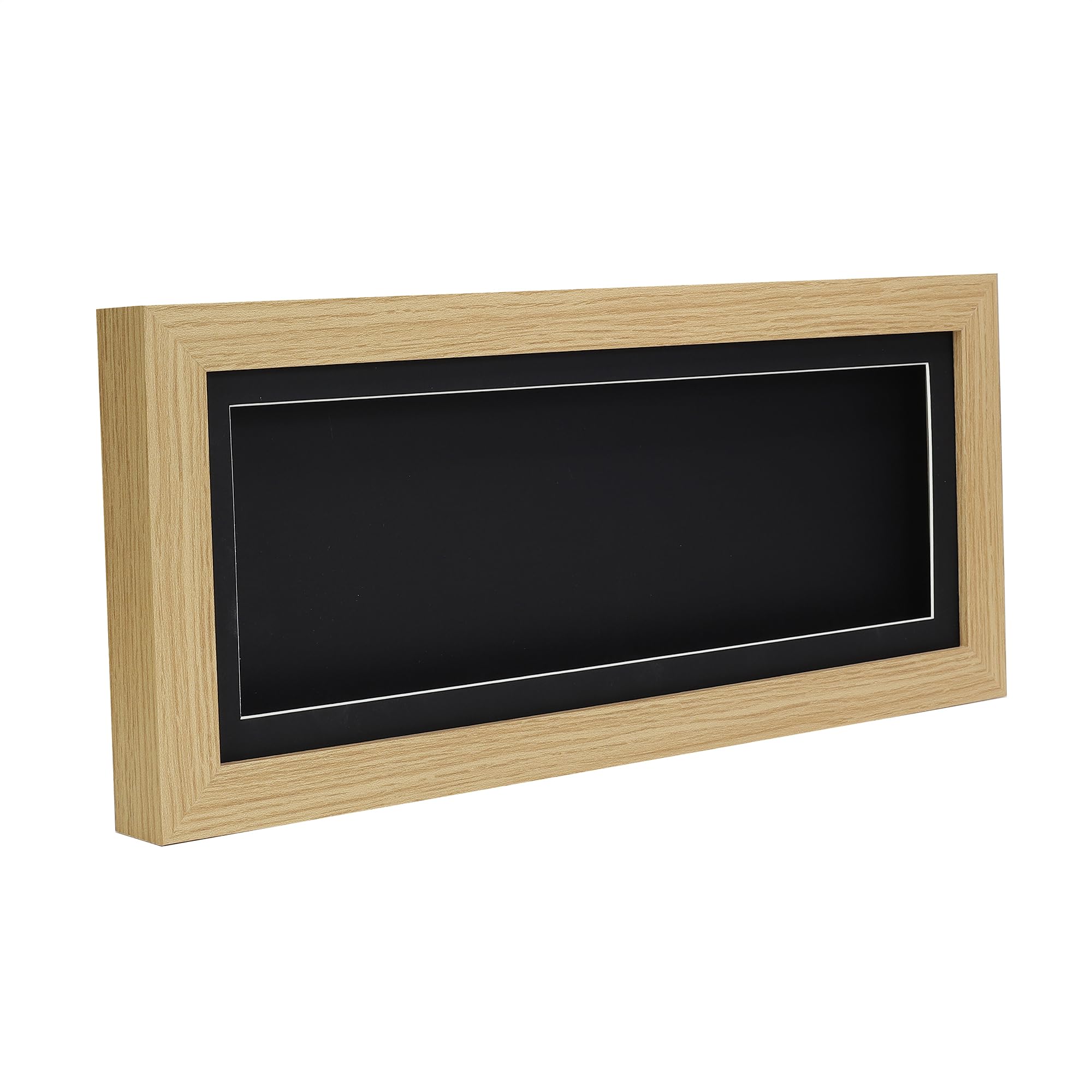 Oak Effect 3D 1" Cube Range Deep Box Shadow Frame Memory Box Display Case Medals Panoramic-24x12 inch-Black Mount