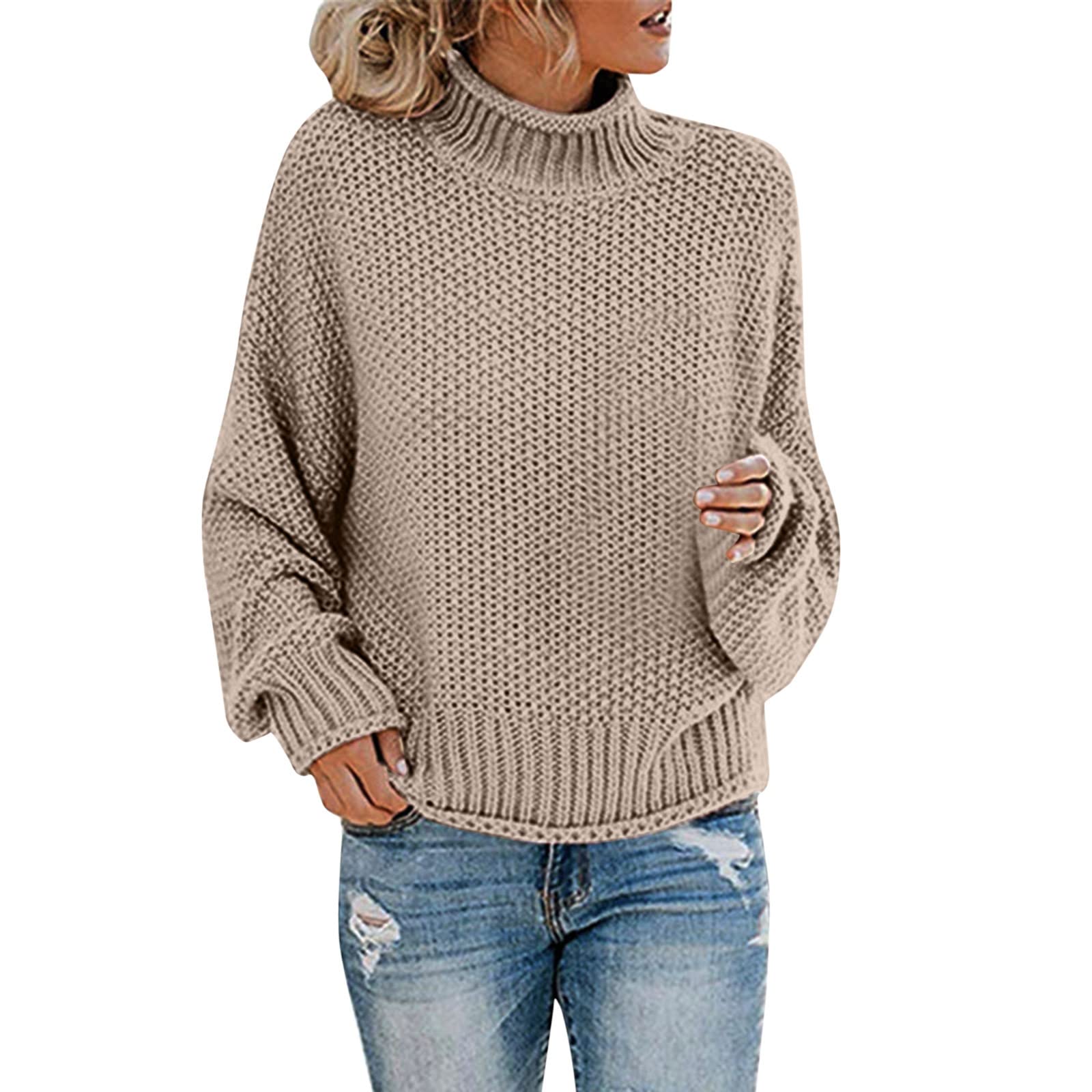 Turtleneck Sweater Dress, Sale UK Slouchy Cable Knit Knit Sweater Pullover  Long Sleeve Sweater Solid Color Tether Half Turtleneck Sweater Loose Top