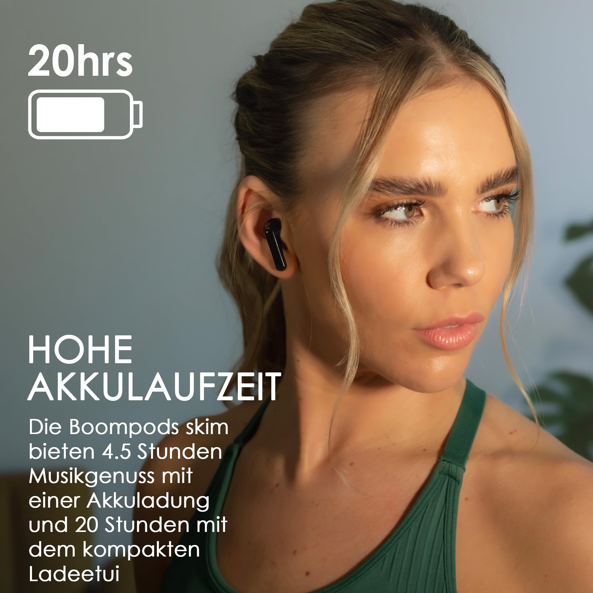 Boompods Skim Bluetooth Kopfhörer Kabellos - True Wireless Ohrhörer mit ENC-Mikrofon, IPX4 Wasserschutz und 20 Std-Akkulaufzeit, TWS In-Ear Kopfhörer aus Ozean-Kunststoff, Blau