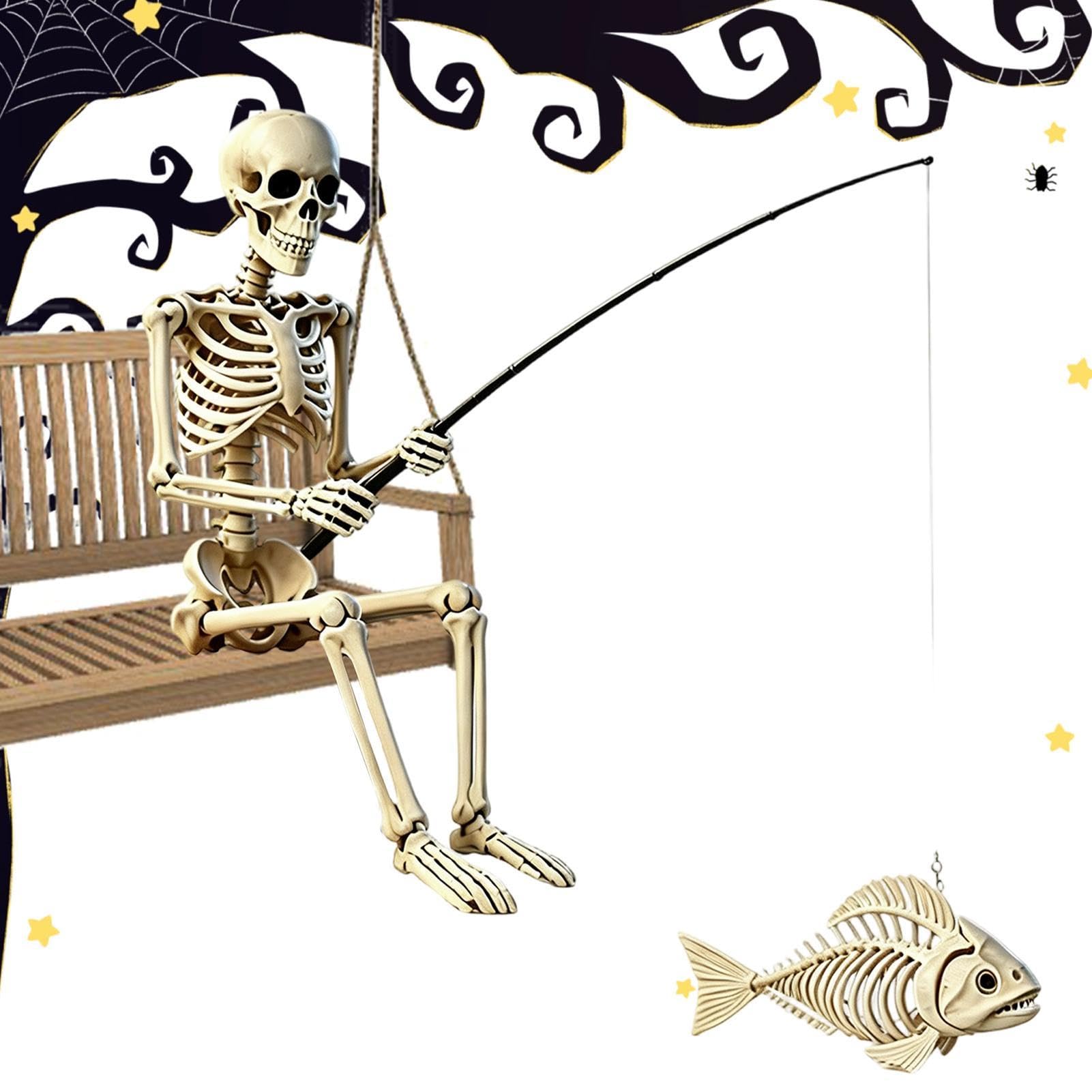 Decorazione Scheletro Halloween Statua Grande In Resina Pescatore Gotico | Scultura Per Laghetto Da Esterno Per Halloween Stagno Cortile Desktop Scrivania Mensola Acqua Piscina Vaso Fiori Casa