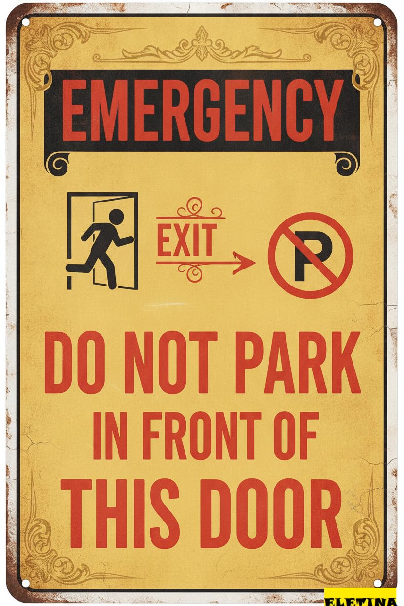 Emergency Do Not Park Metal Tin Caution Sign Gate Outdoor Driveway Floor Garden Decor 8x12in