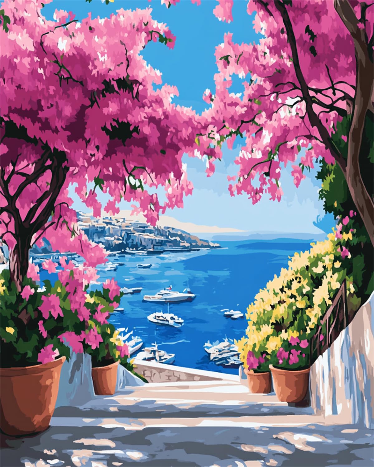 Taxpy Diy Kreuzstichset Mit Perlen Blumenhafenlandschaft Perlen-Kreuzstich-Set, Perlenmuster, Handarbeit, Stickerei, Handarbeitsset 50x70cm