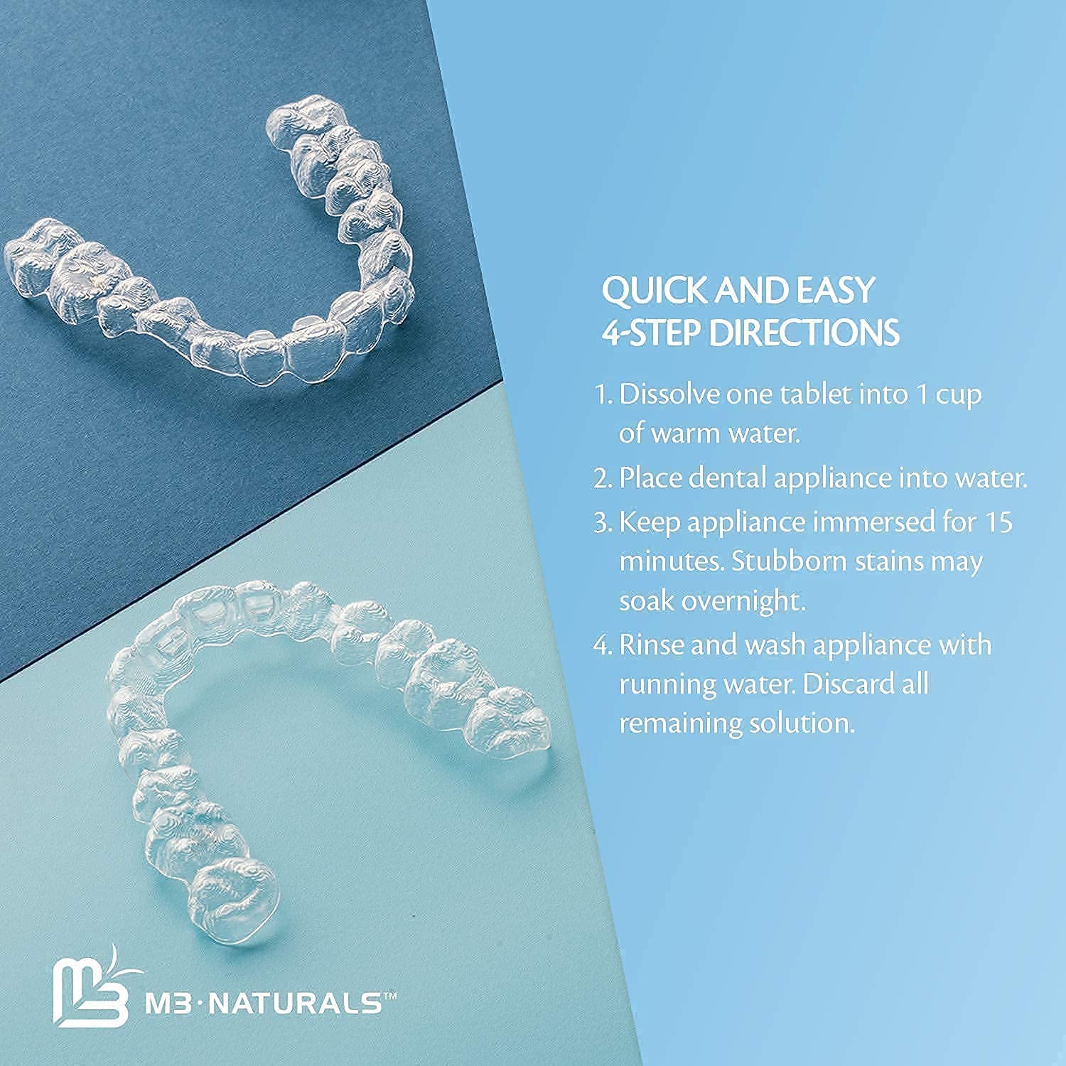 M3 Naturals Retainer and Denture Cleaner 120 Tablets Removes Bad Odors