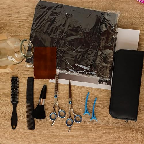 Vista 9 de Kit de tijeras para el cabello, 10 piezas de acero inoxidable para cortar el cabello con estuche, corte de pelo para mujeres y hombres
