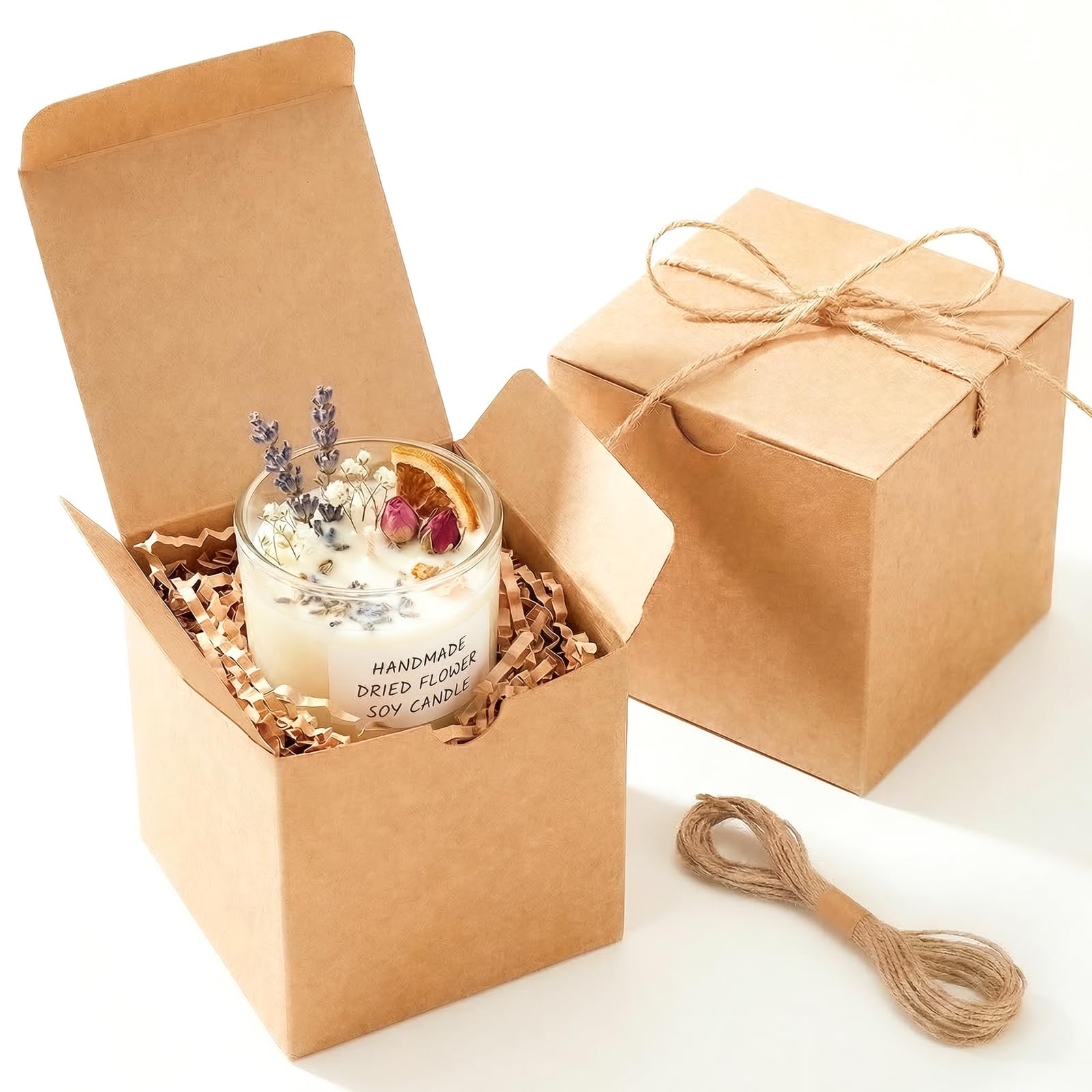 UnicoPak 10 Pack 10x10x10 cm Brown Small Gift Boxes with Lids for Presents, Kraft Favour Boxes Bulk for Candle Ornament Mug Treat Favours Christmas