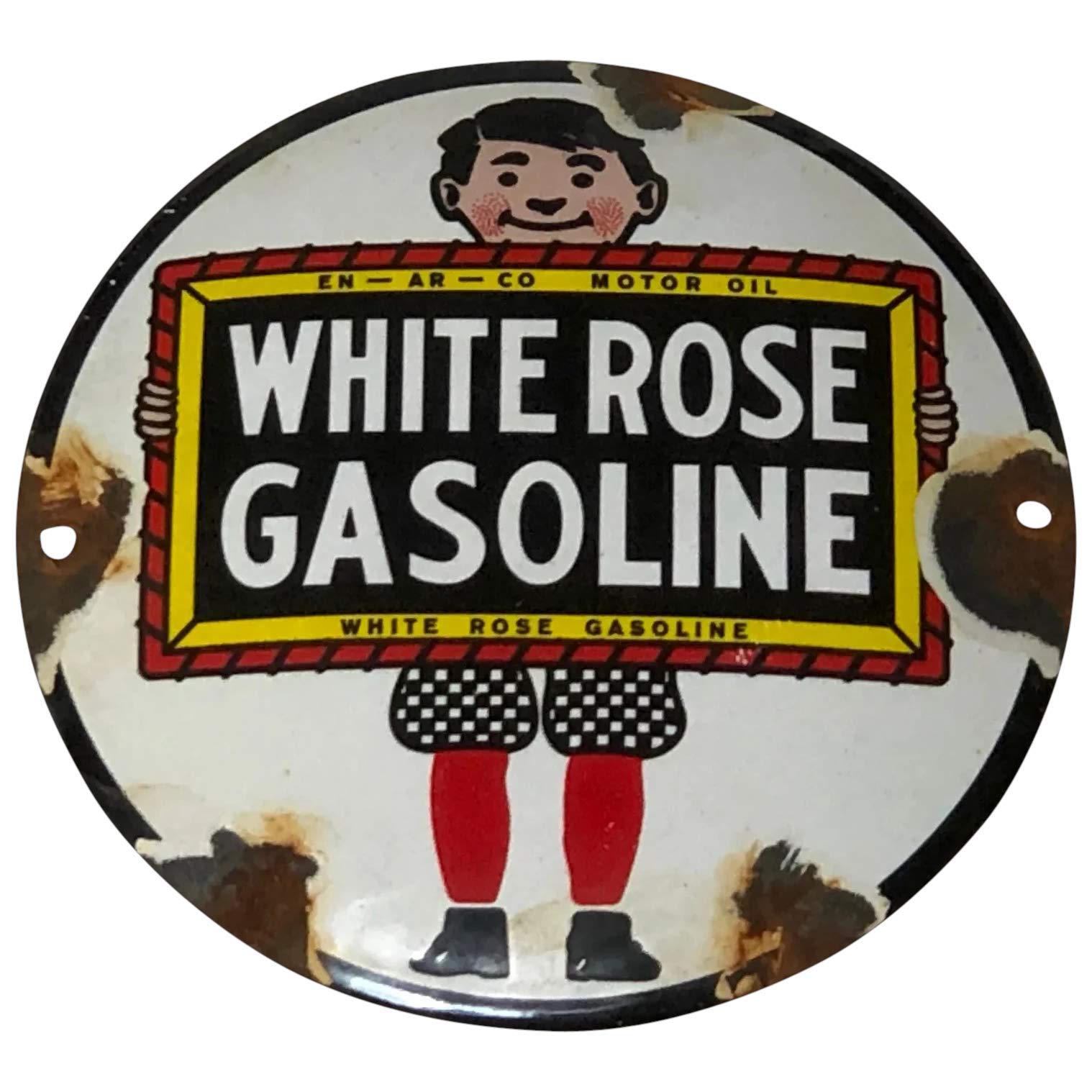 Vintage Canadian Old Mid Century White Rose Gasoline - Cartel esmaltado para pared
