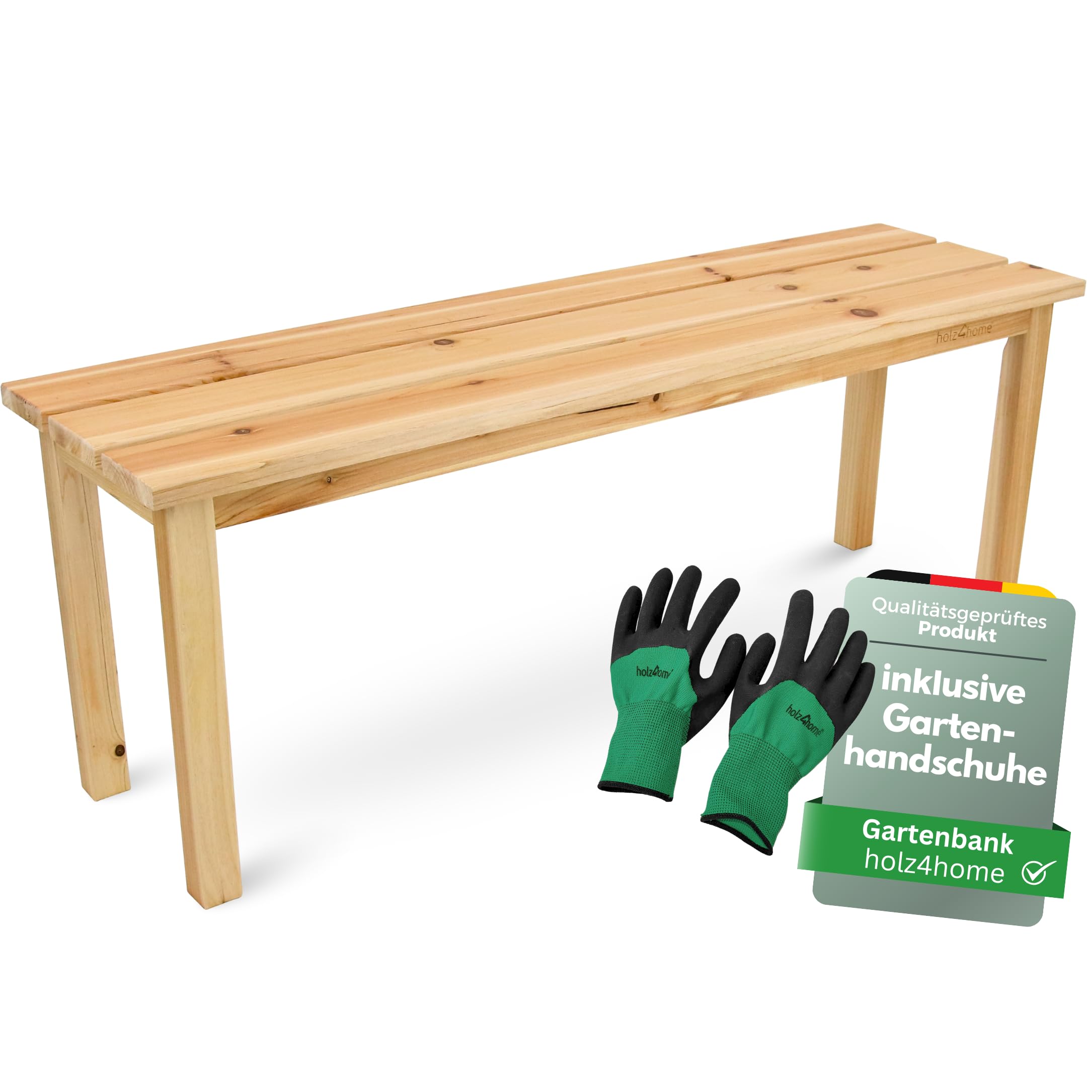 holz4home Gartenbank – Kleine Lehnelose Holzbank Natur Hell, 2-3 Sitzplätze