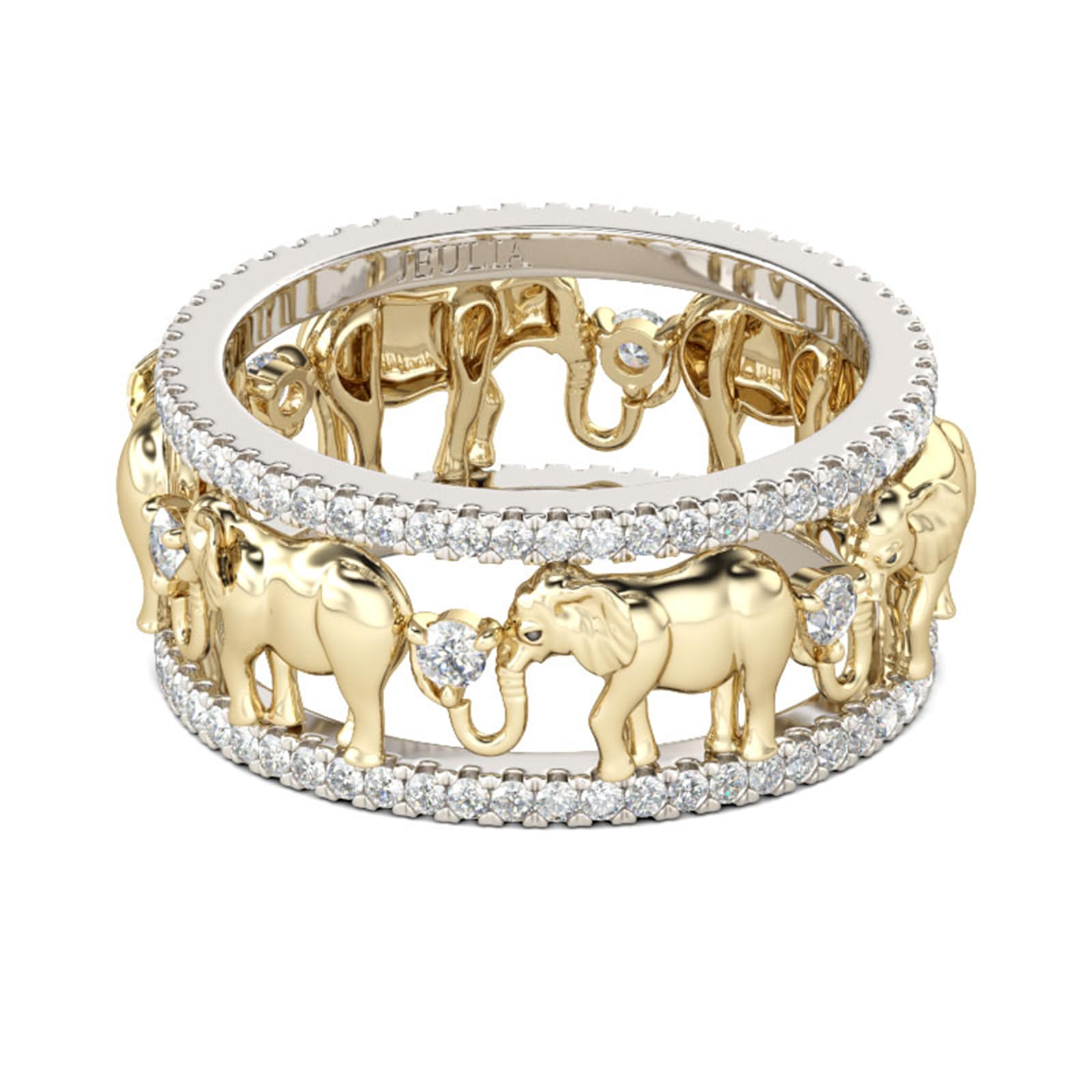 Jeulia 1,5 Quilates Elefante Anillo de Boda para Mujer, Chapado En Oro de 18 Quilates, Anillo de Compromiso Dos Tonos Circonitas Cúbicas Regalo Romántico Aniversario