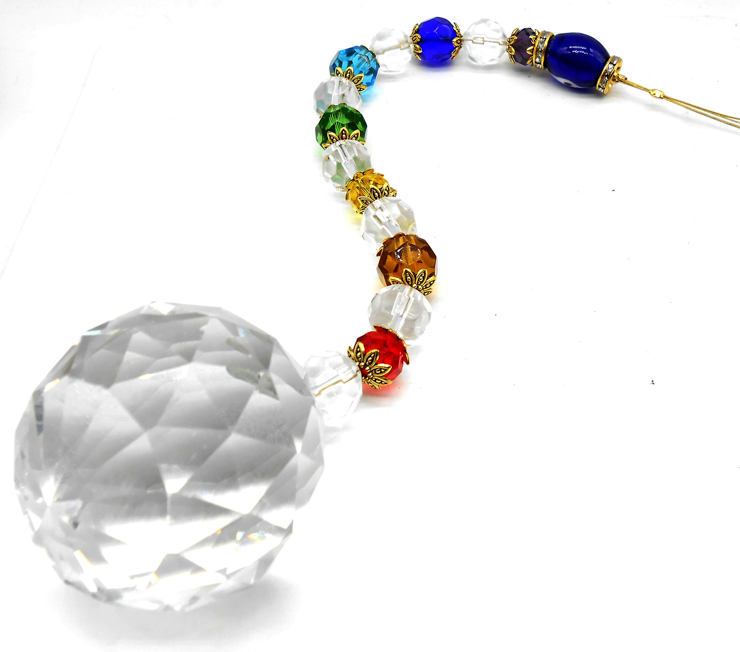 Jaz's Mystic Clear Crystal Ball 40mm Prisms Pendant Feng Shui Evil Eye Protection Good Luck .Sun Catcher Decorating Hanging Faceted Prism Balls Seven Chakra Color Beads