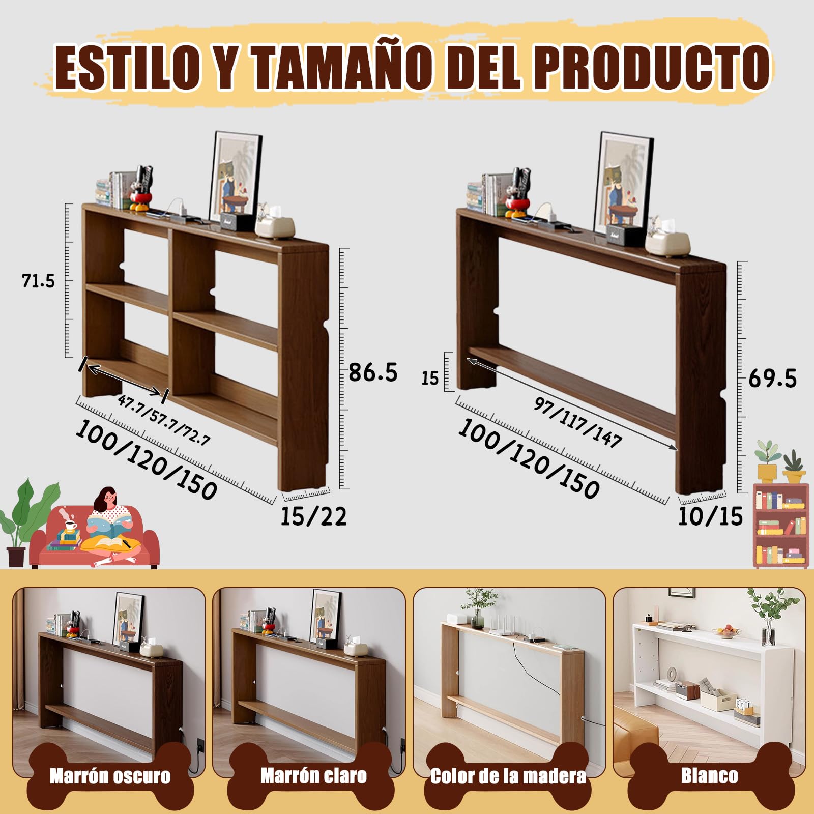 estantes de Doble Capa,Mesa de Entrada Recibidor Pequeña,Mueble detras Sofa Decoraciones estrechas,Ideal para Espacios pequeños para Salón Pasillo Recibidor （Blanco-120×15×86）