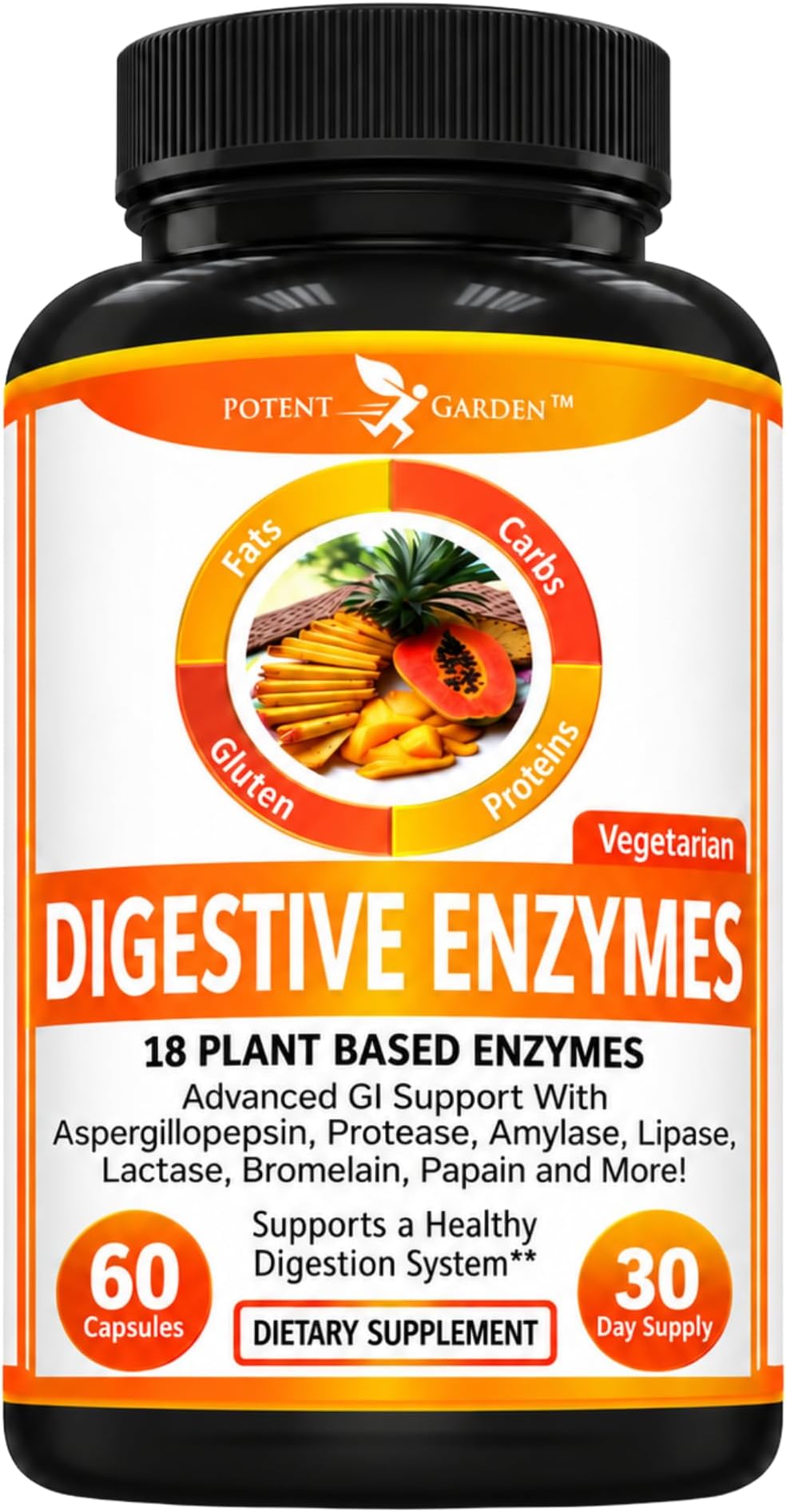 - Potent Garden Digestive Enzymes 18-Enzyme Blend with Amylase, Lipase, Bromelain, Protease & Lactase | Digestive Comfort | 60 Capsules, 30 Day Supply